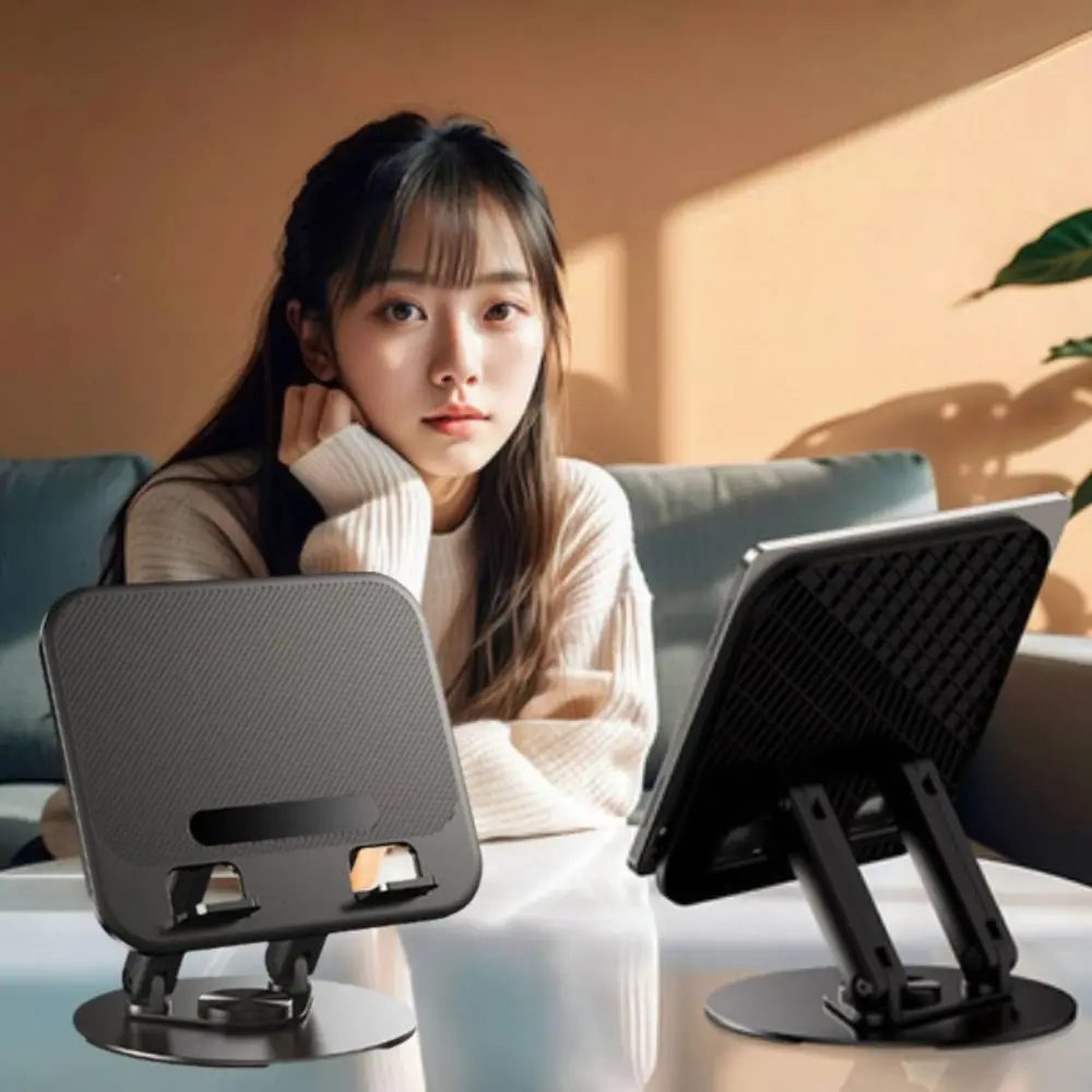 

Height Adjustable 360° Rotation Notebook Stand Non-slip Base Carbon Steel Tablet Stand Space-saving Foldable Storage