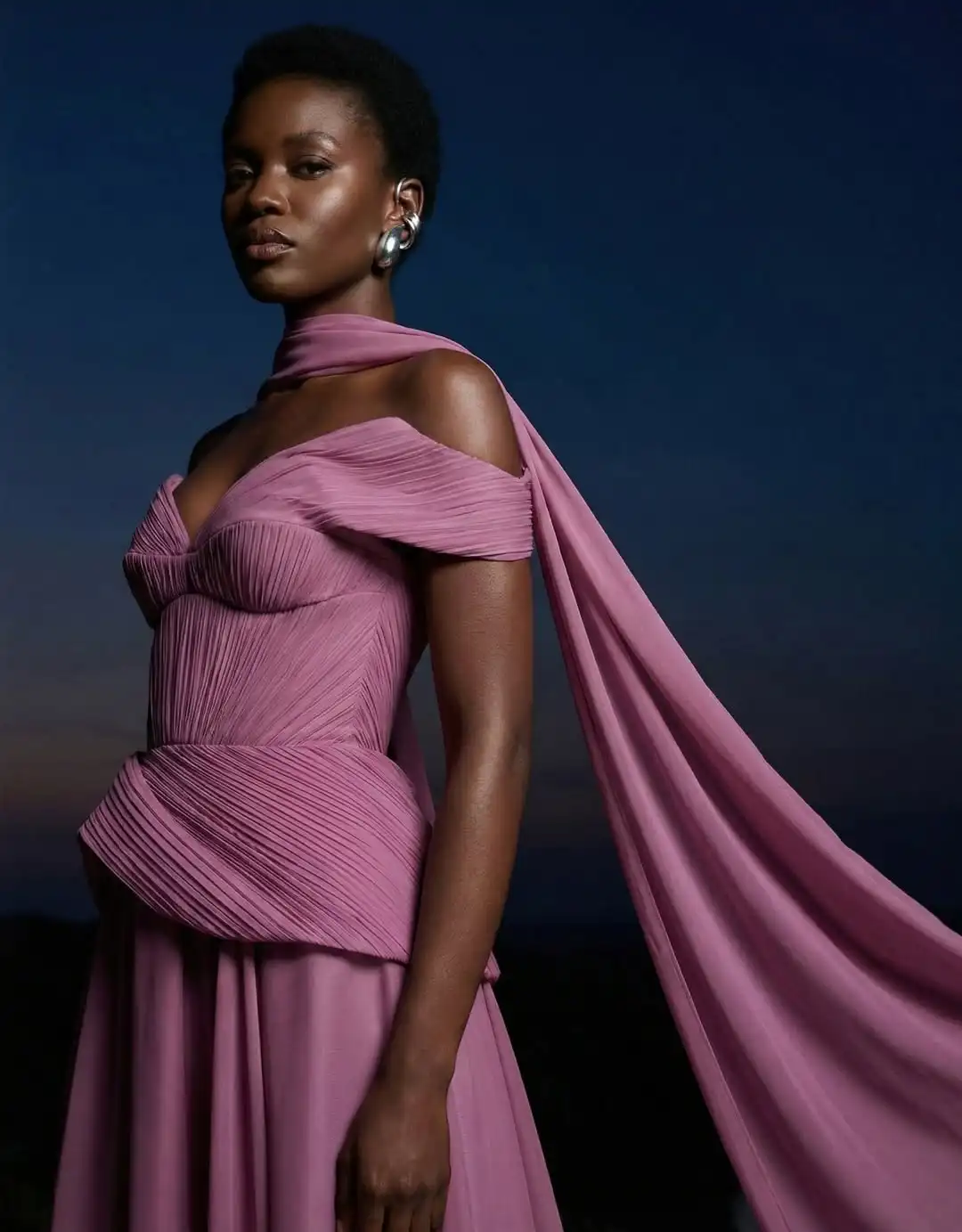 Ofherown elegante vestido de noche malva con hombros descubiertos y bufanda, corsé de gasa fruncido, vestido de fiesta Formal personalizable