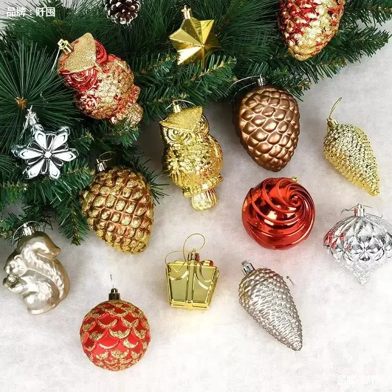 6pc Christmas Decoration Pinecone Squirrel Snowflake Star Owl Cake PVC Pendant Xmas Tree Ornaments New Year Party Decor Supplies