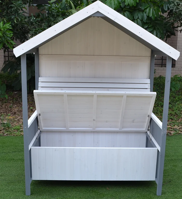 Factory Direct Wooden Bench with Roof, Arched Pergola with Storage Cabinet, 2-Person Courtyard Bench, Backyard Storage Bench