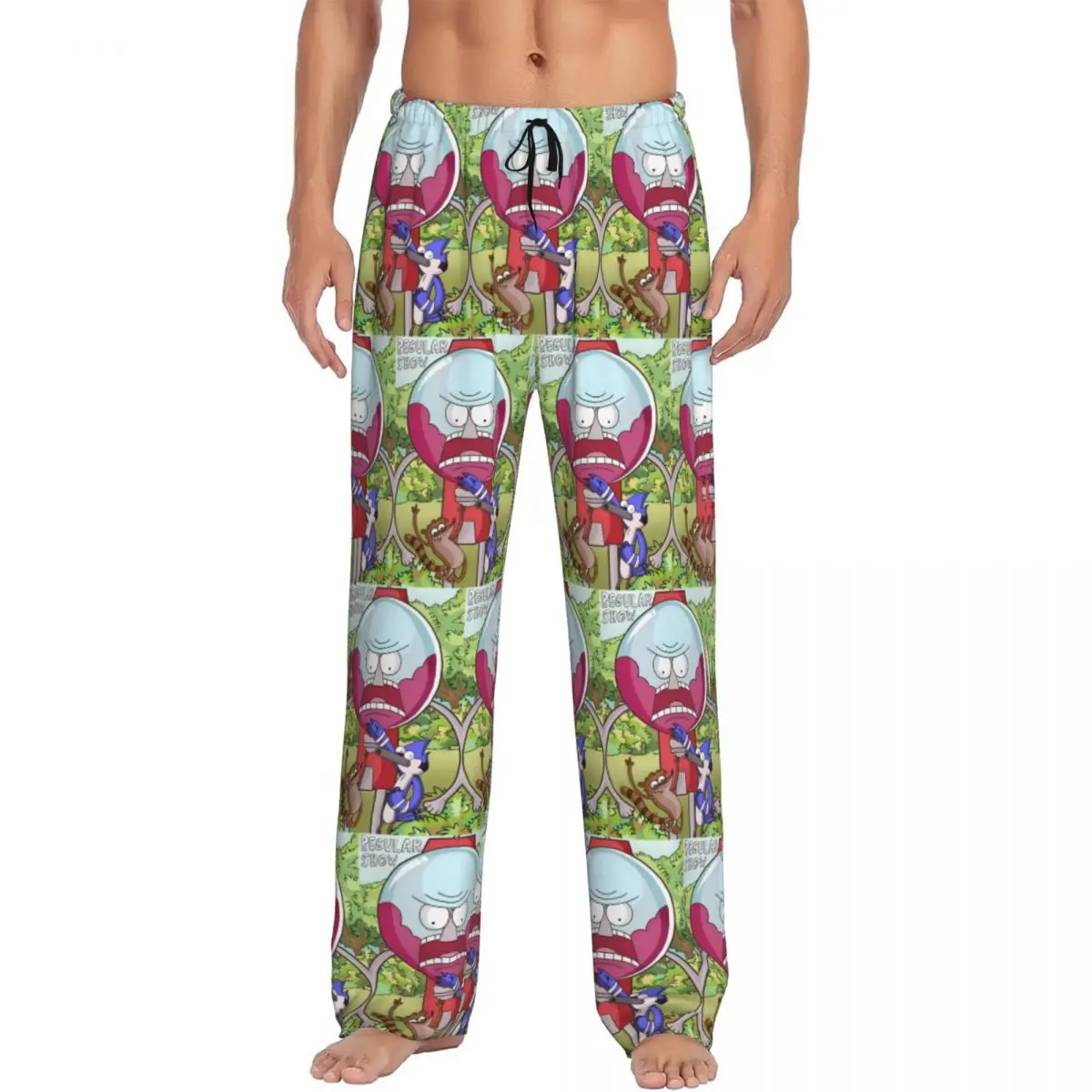 سروال بيجامة مطبوع حسب الطلب على شكل حرف R للرجال، ملابس نوم لطيفة على شكل أنمي مع جيوب