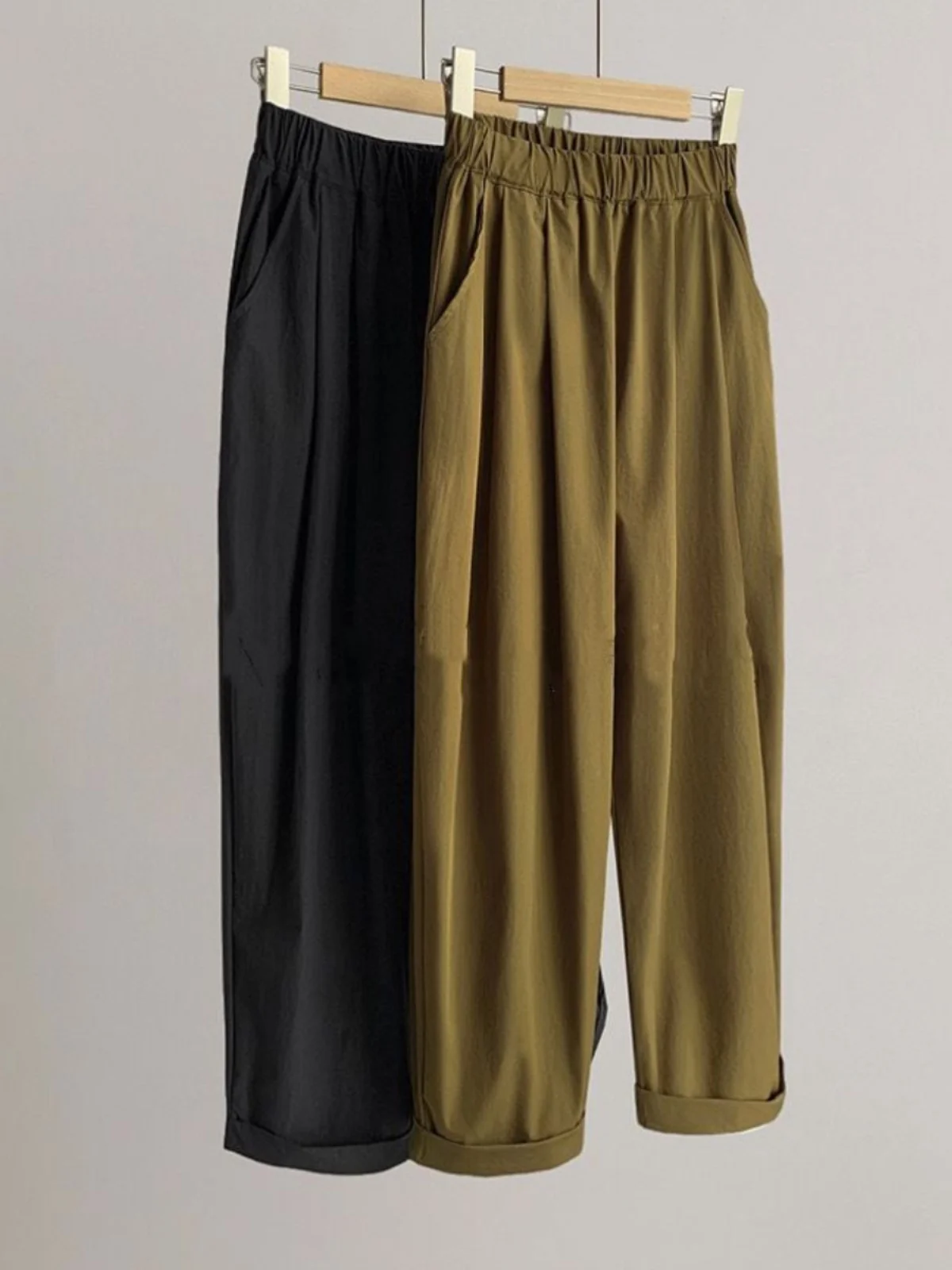 Summer Thin Wide Leg Pants High Waist Straight Cut Harem Pants Women's Cuffed Meat Concealing Slimming Casual Small Size