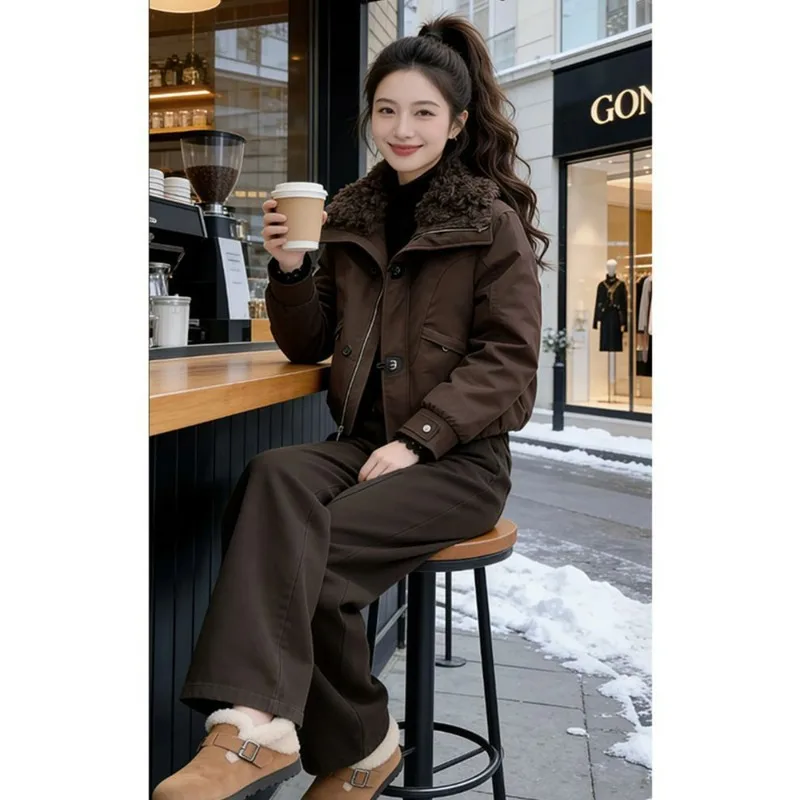 Coat Lamb Wool Large Lapel Collar Short Coat Women's Winter Fashion Loose Casual Small Thickened Tooling Exquisite and Simple