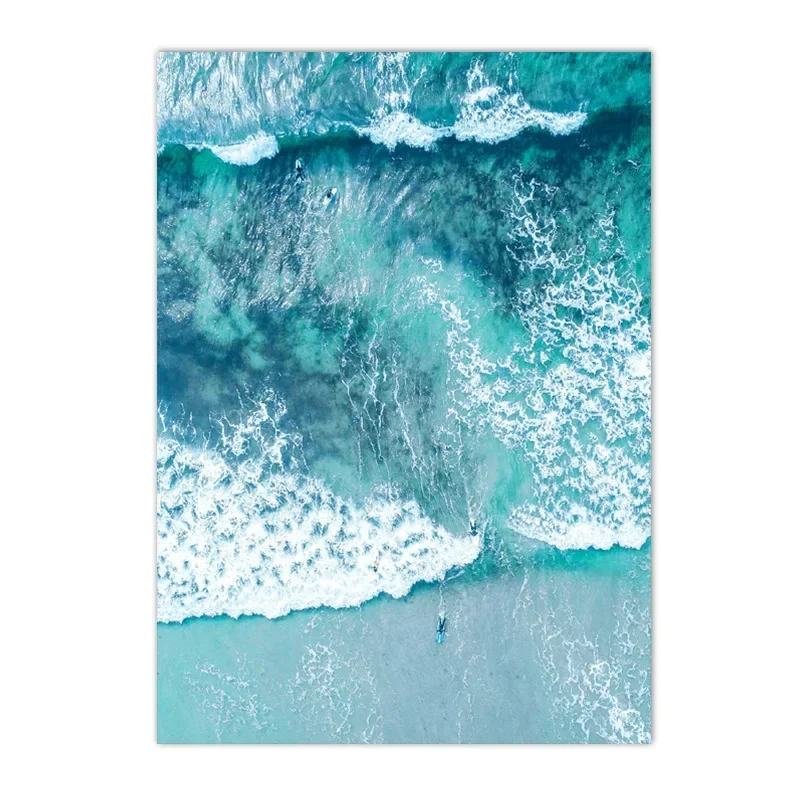 (No frame)Beach Blue Ocean Wave Sea Water Surf Posters And Prints Coastal Seascape Canvas Painting Wall Art Picture Living Ro