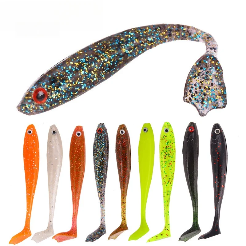 1 Stück Glitzer-T-Tail-Weichköder, 5g/8,4cm, Silikon-Kunstköder Wobbler-Wurm Weichköder Angelzubehör