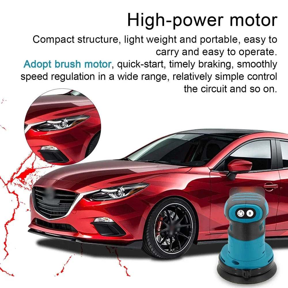 

-125mm Cordless Orbital Sander, Electric Car Polisher Wood Metal Waxing Polishing Grinding Sanding Machine For 18V Makita Batter