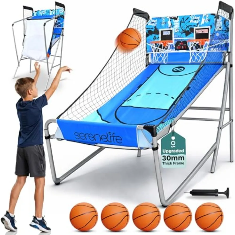Indoor Indoor arcade basketball shootout game for home use: heavy-duty steel frame, black finish, dual hoops with scoreboard and timer - Aliexpress Deal