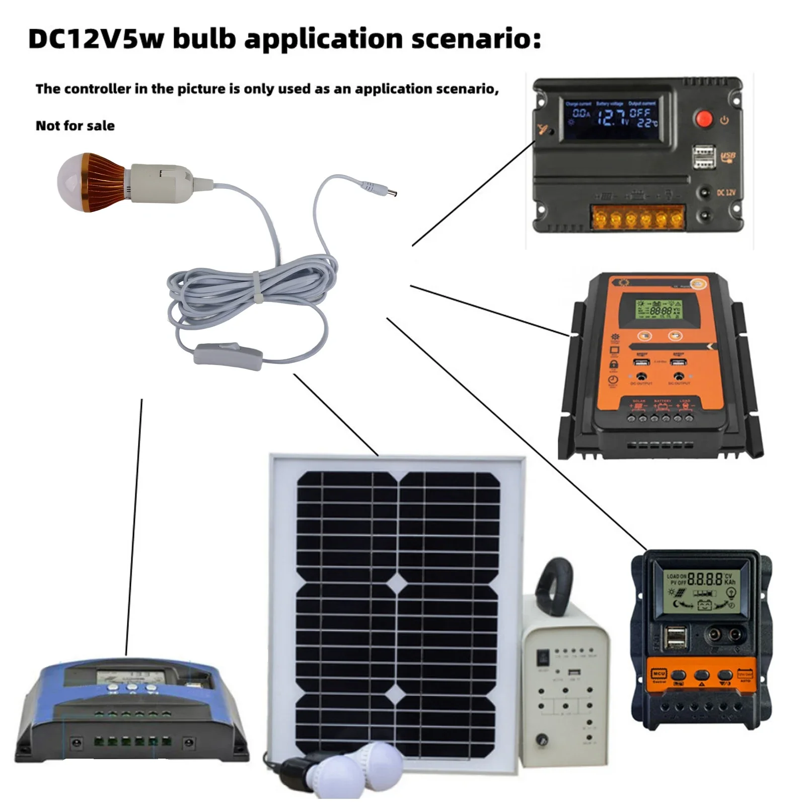 مصباح شمسي حلزوني LED ، ضوء أبيض لخيمة التخييم ، كرة E27 ، خط تيار مستمر 3 أمتار ، 12 فولت ، 5 وات