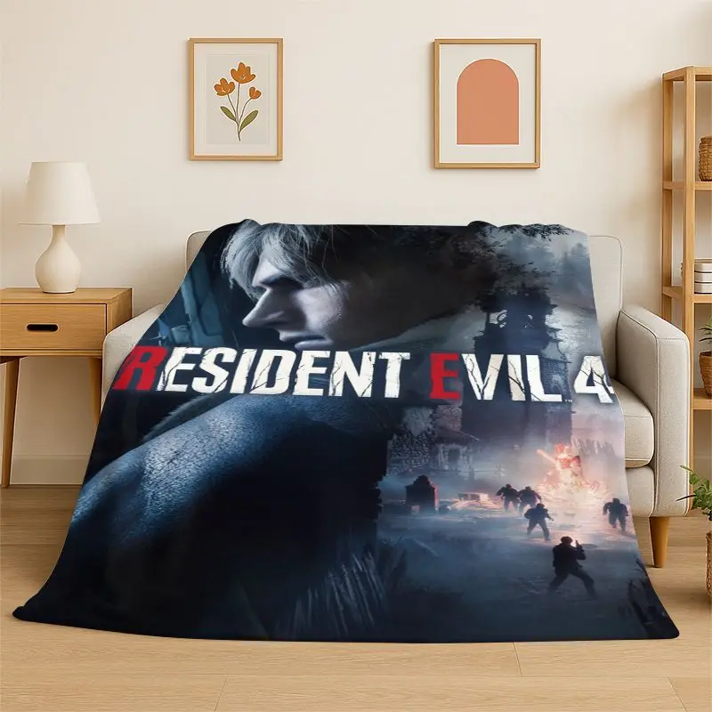 3D R-Resident Evil Leon Game Cartoon Flannel Blanket Soft Warm Throw Blanket for Bedroom Living Room Bed Travel Camping Picnic