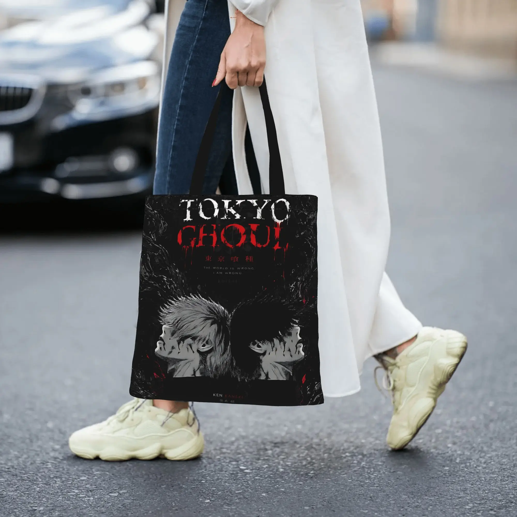 Customized Halloween Tokyo Ghoul Kaneki Women's Bag Shopping Bag Reusable Double Sided Canvas Tote Bag Shoulder  Handbag
