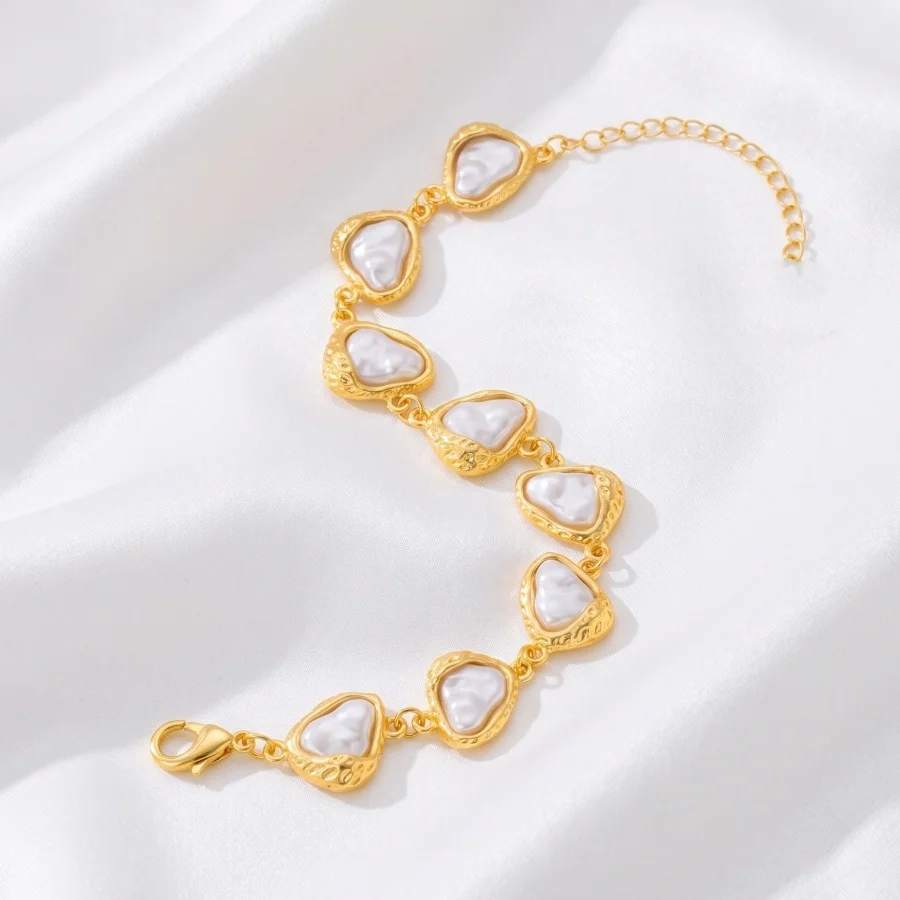 Luxury Irregular Imitation Pearl 3Pcs Jewelry Set Gold Color Chain Necklace Bracelet Drop Earrings Wedding Bridal Gift For Her