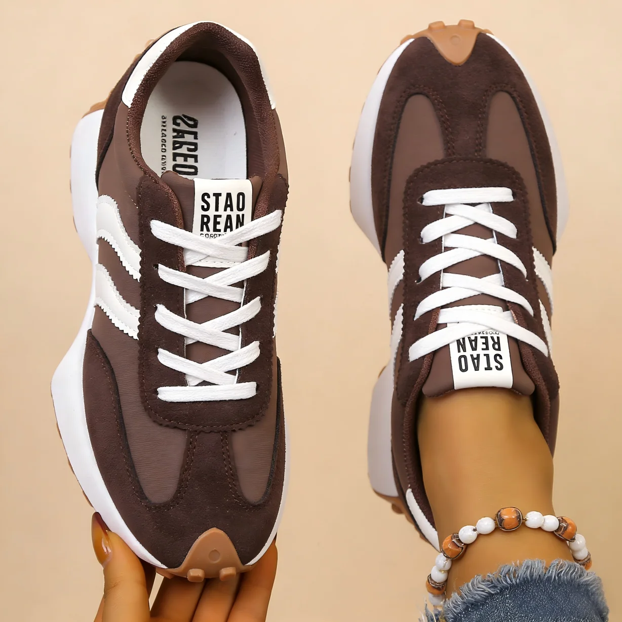 

Women's Retro Chunky Platform Sneakers Striped Design Casual Walking Shoes Height Increasing Comfortable Footwear