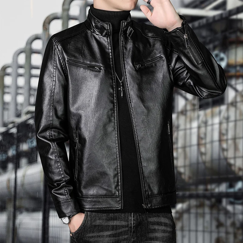 Spring Autumn Men's Leather Jacket Fashion Waterproof Not Deformed Casual Male Coats High Quality Motorcycle WCO14