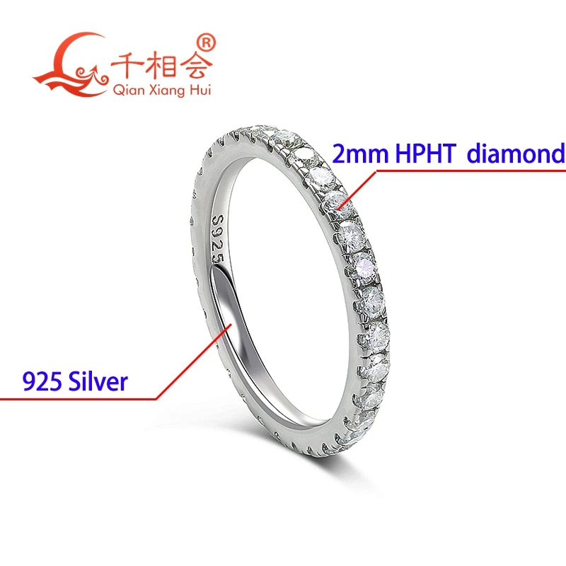 

D VS1 HPHT Diamond 2mm round shape Eternity Band Ring S925 Silver Certified Jewelry Engagement Wedding