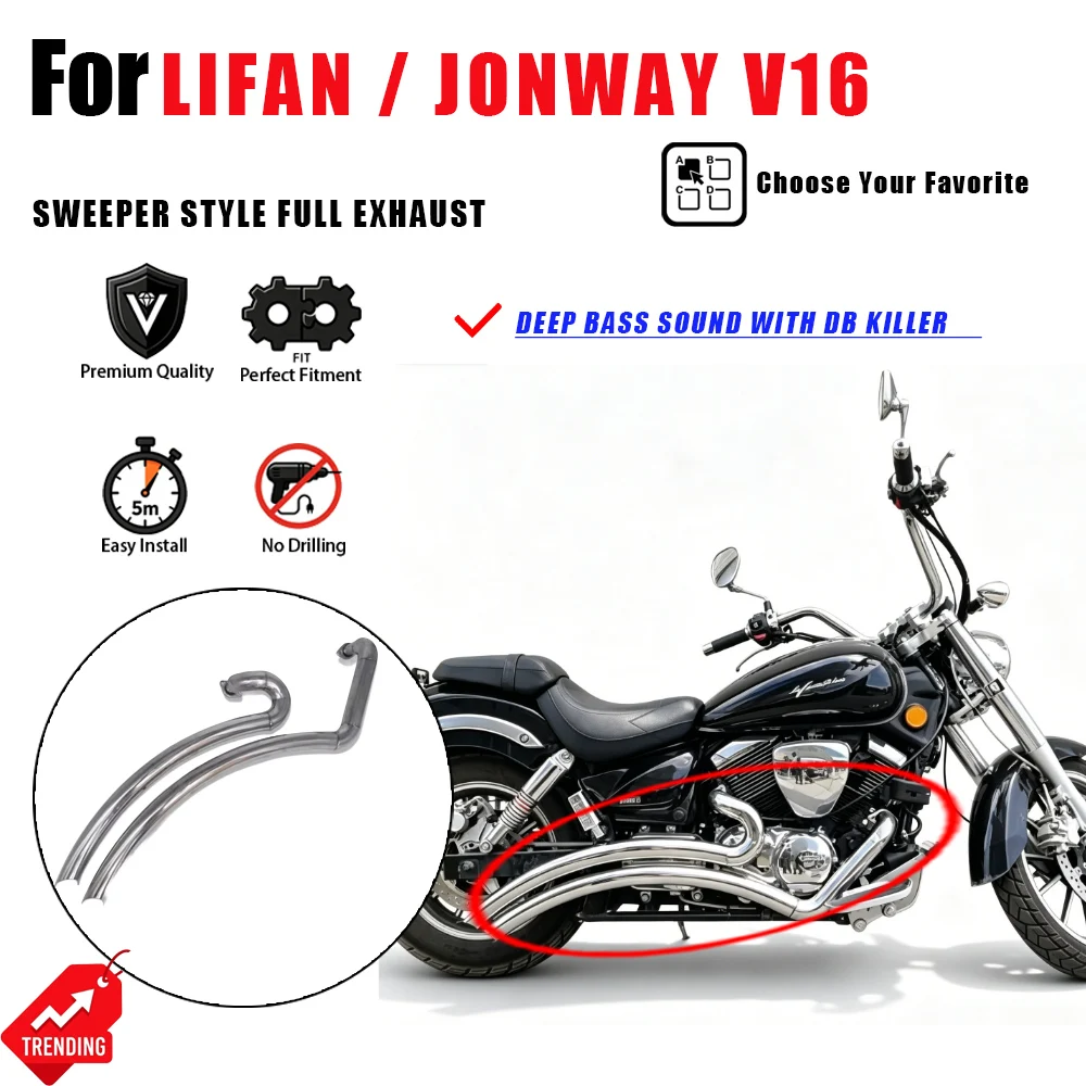 For Lifan Jonway V16 Modified Harley Sweeper Exhaust Pipe Full System Drag Pipes DB Killer Accesorios Moto Escape Moto Parts