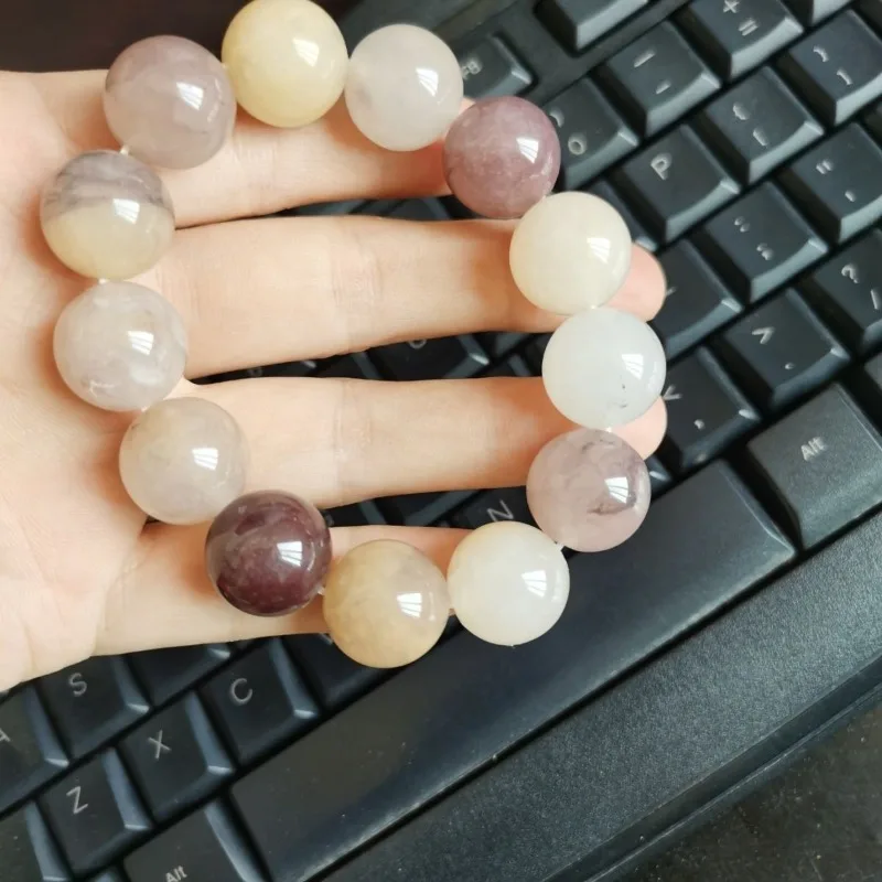 Pure Natural Gold Jade Beads Bracelet Smoke Purple Beads Violet Bracelet Plate Play Transshipment Jade Bracelets.