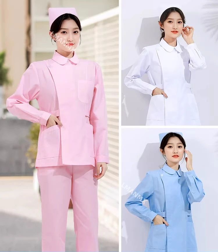 Infirmière d'été à manches courtes pour femmes, manches fines, manches longues, coupe courte, combinaison fendue, coupe cintrée, grande taille, vêtements de travail dentaires