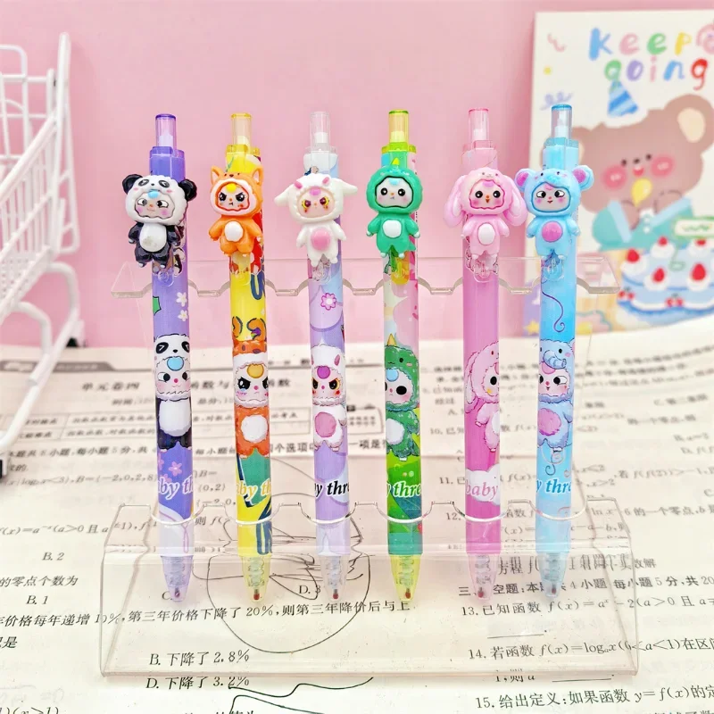 Baby Three Series Gelpennen 6 stuks 0,5 mm Zwart Cartoon Animatie Student Druk Handtekening Pen Schrijven Oefening Briefpapier Groothandel