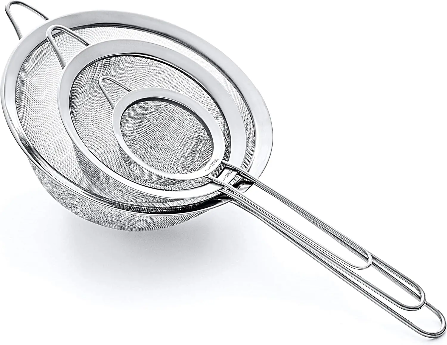 

Strainer Set Fine Mesh – Premium 304 Stainless Steel (18/8) – 8″, 5.5″ and 3.3″ Sturdy Kitchen Strainers (Silver)