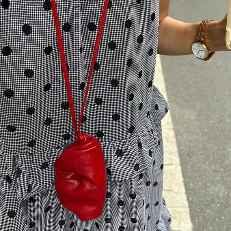 

Sheepskin halter neck decoration bag 2026 new lipstick package mini genuine leather fashion headphones coin wallet