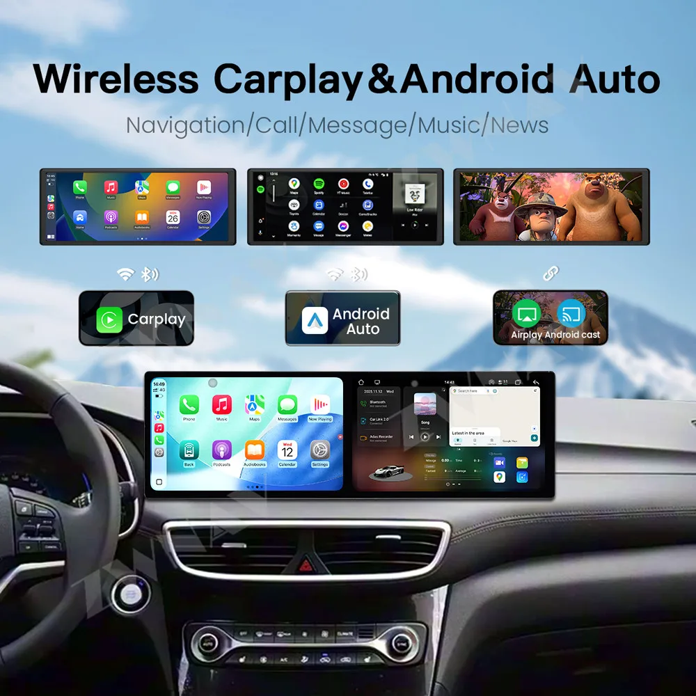 

10,1 + 10,1-дюймовый автомобильный радиоприемник Carplay с сенсорным экраном для Hyundai Tucson 2019-2020, Android 15, GPS-навигатор, мультимедийный плеер