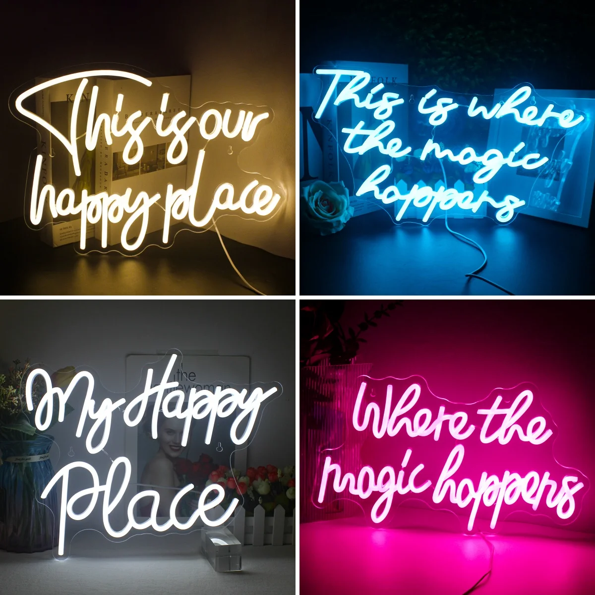 Imagem -04 - Este é o Nosso Happy Place Neon Led Sign Letter Wall Decor Lights Wedding Party Decoração do Quarto Dimmable Lâmpada para o Quarto Bar Clube