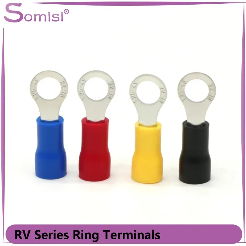 Insulated PVC Ring Terminals Wire Terminal RV1.25-4 RV2-3 RV2-4 RV3.5-4 RV5.5-4 Circular Round Cold Press End Butt Connector