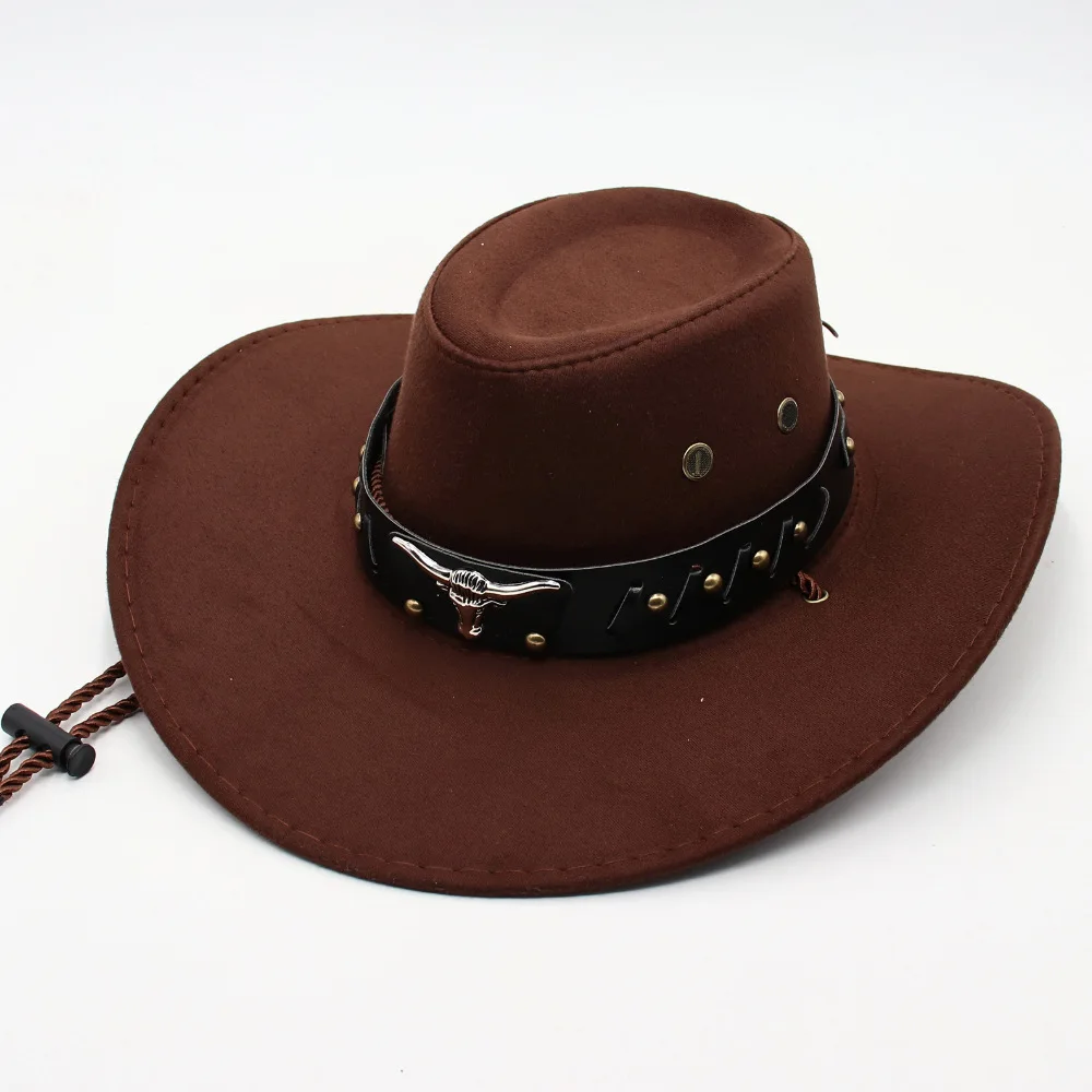 Europe And America  New Cow Head Standard Belt Top Hat Ethnic Style Western Cowboy Hat Men And Women Retro Riding Hat