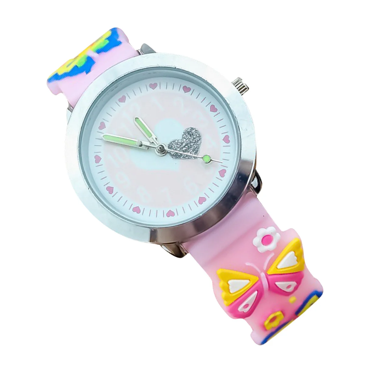 1 pçs relógio de pulso borboleta rosa diamante dos desenhos animados decoração relógio silicone macio confortável tempo preciso