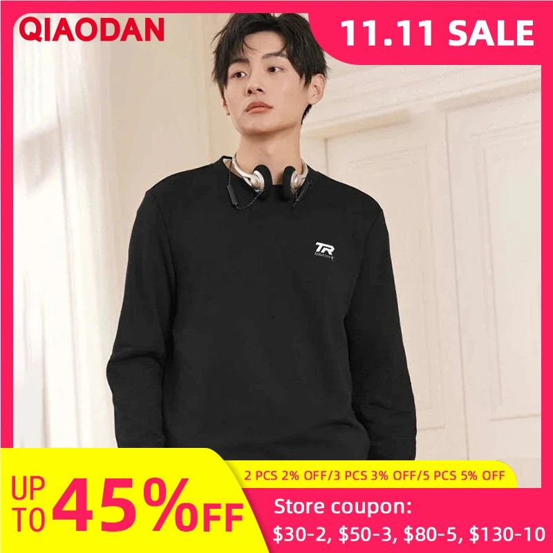 

QIAODAN повседневная вязаная толстовка с круглым вырезом для мужчин, осень 2022, новый мужской спортивный свободный дышащий черный топ XWD33241307A