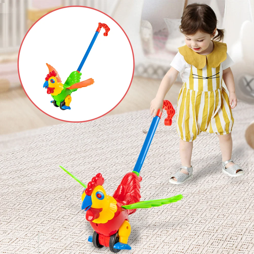 Toddler Stroller Baby Walker with Random Color Rooster Cart Detachable Handle Cartoon Toy Learning Plastic for