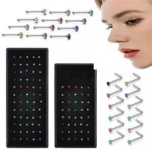 40/60 PCS/SET CRISTAL PAQUETO DE PERNO DE ACERO DE ACERO INOXIMA DE ACERO DE CRISTAL Kit de anillo de nariz lingla L Perfedor de la nariz Titanium Helix Joyería para el cuerpo 6 Mejores Percin de ventas - №2