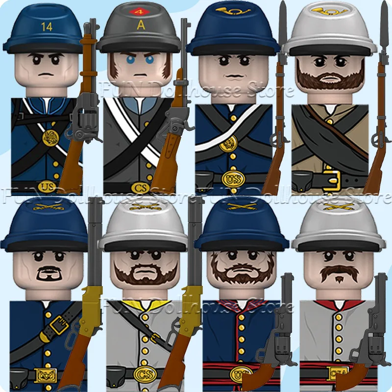 Figurines de soldats militaires de la guerre civile américaine MOC, blocs de construction, armée, infanterie, cavalerie, artillerie, armes, fusils, briques DIY, jouets pour garçons, cadeau