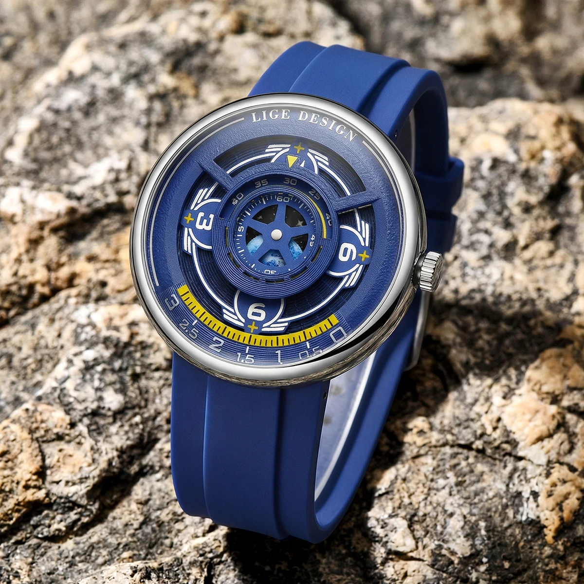 LIGE 2026 New Men's Sports Watches Unique Earth Pointer Design Silicone Strap Waterproof High Quality Watch Mens Writch Watch