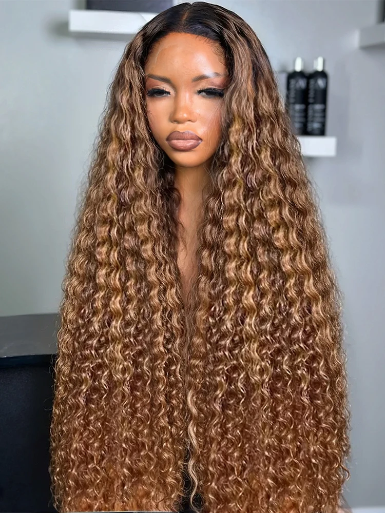 30 32 40 Inch Water Curly Wigs Highlight Ombre Brown 13x6 Lace Front Human Hair Deep Wave Brazilian 13x4 Lace Frontal Wig