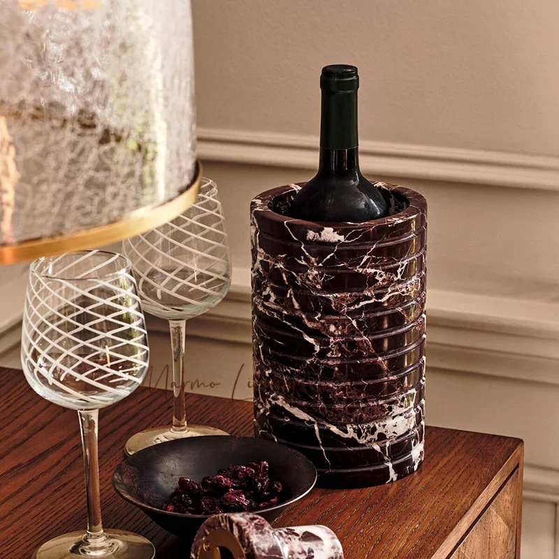 British Designer Light Luxury Natural Marble Ice Bucket Soft Decoration Designer Villa Model Room Large Champagne Barrel