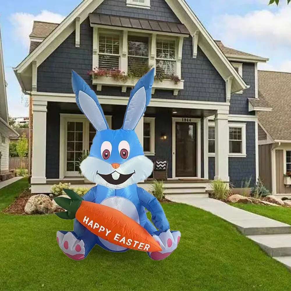 Easter Bunny Inflatable Air Balloon,Outdoor LED Light,Garden Cartoon Decoration, Holiday Party Prop Toys, Air Model, Cute, 1.2m