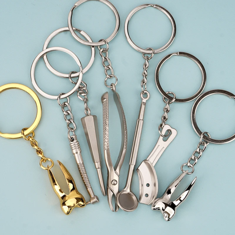 سلسلة مفاتيح للعناية بالأسنان على شكل أسنان ، قلادة من الفولاذ المقاوم للصدأ ، هدية عيادة الأسنان ، حلقة مفاتيح من حقيبة الظهر المزخرفة #3