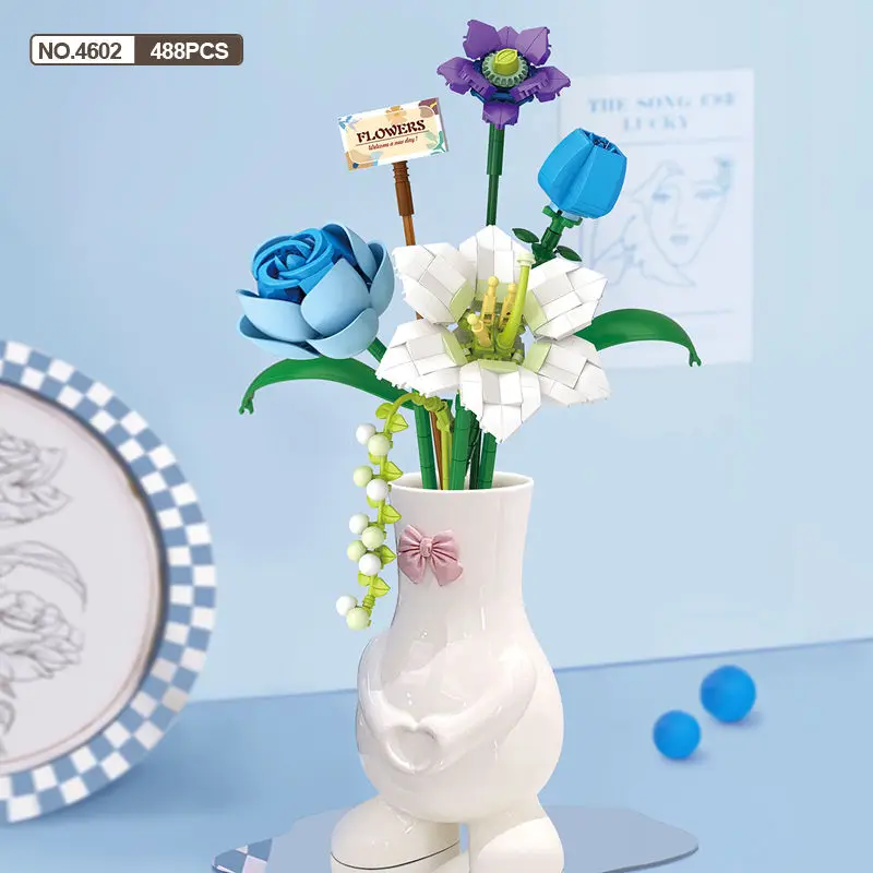 Nowy Zestaw Klocków dla Dzieci Bukiet Model 3D Zabawka Dekoracja Domu Roślina Chryzantema Róża Kwiat Klocki do Składania Zabawka dla Dziewczynki Prezent dla Dziecka