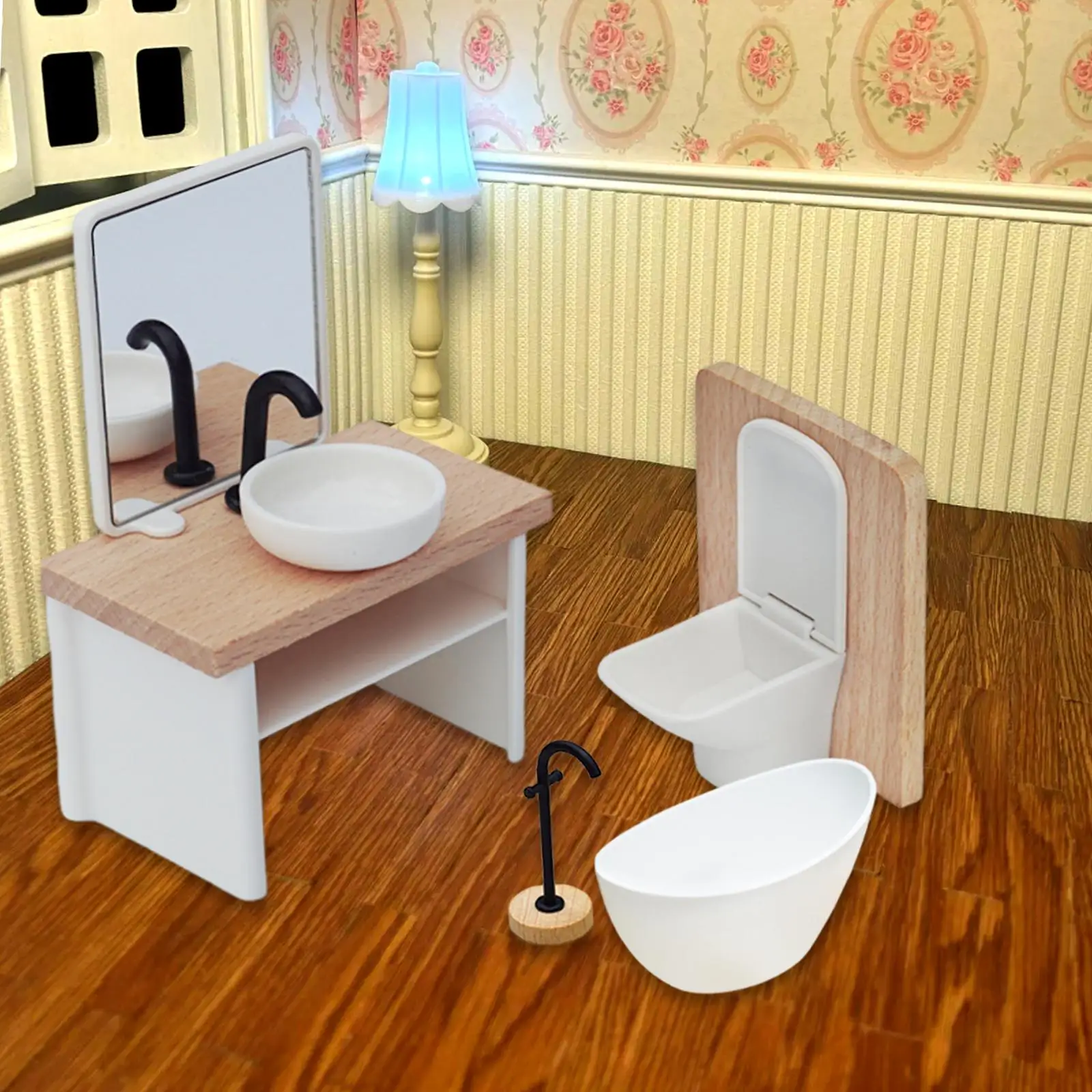Set da bagno per casa delle bambole in scala 4x 1:12 Kit di mobili in miniatura Ornamenti per bambini