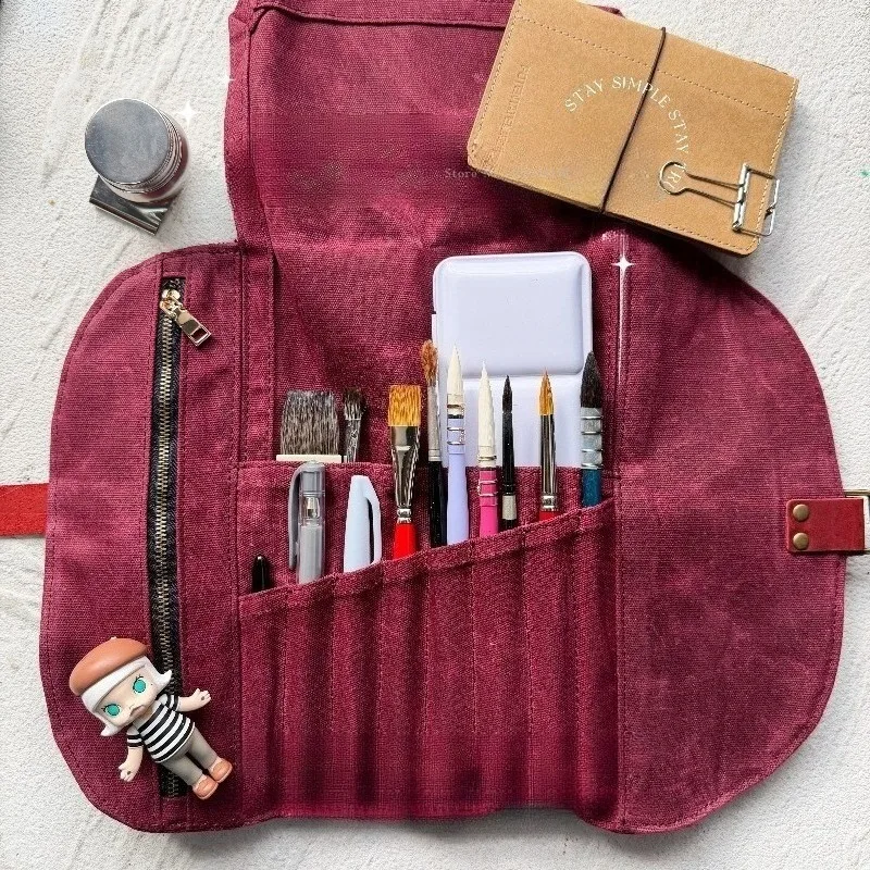 oil-wax-leather-pen-roll-art-student-travel-portable-artistic-painting-creation-tools-storage-pencil-case-waterproof-canvas-bag