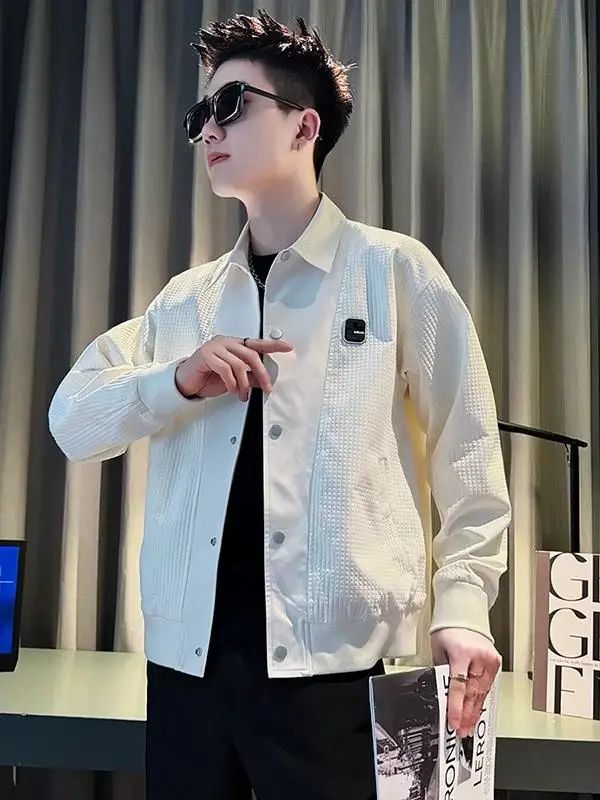 

Casual Sle Men's Jaet Stand Collar Splicing Faion Urban Polyester Windproof Long Sve Outerwear for Spring Autumn