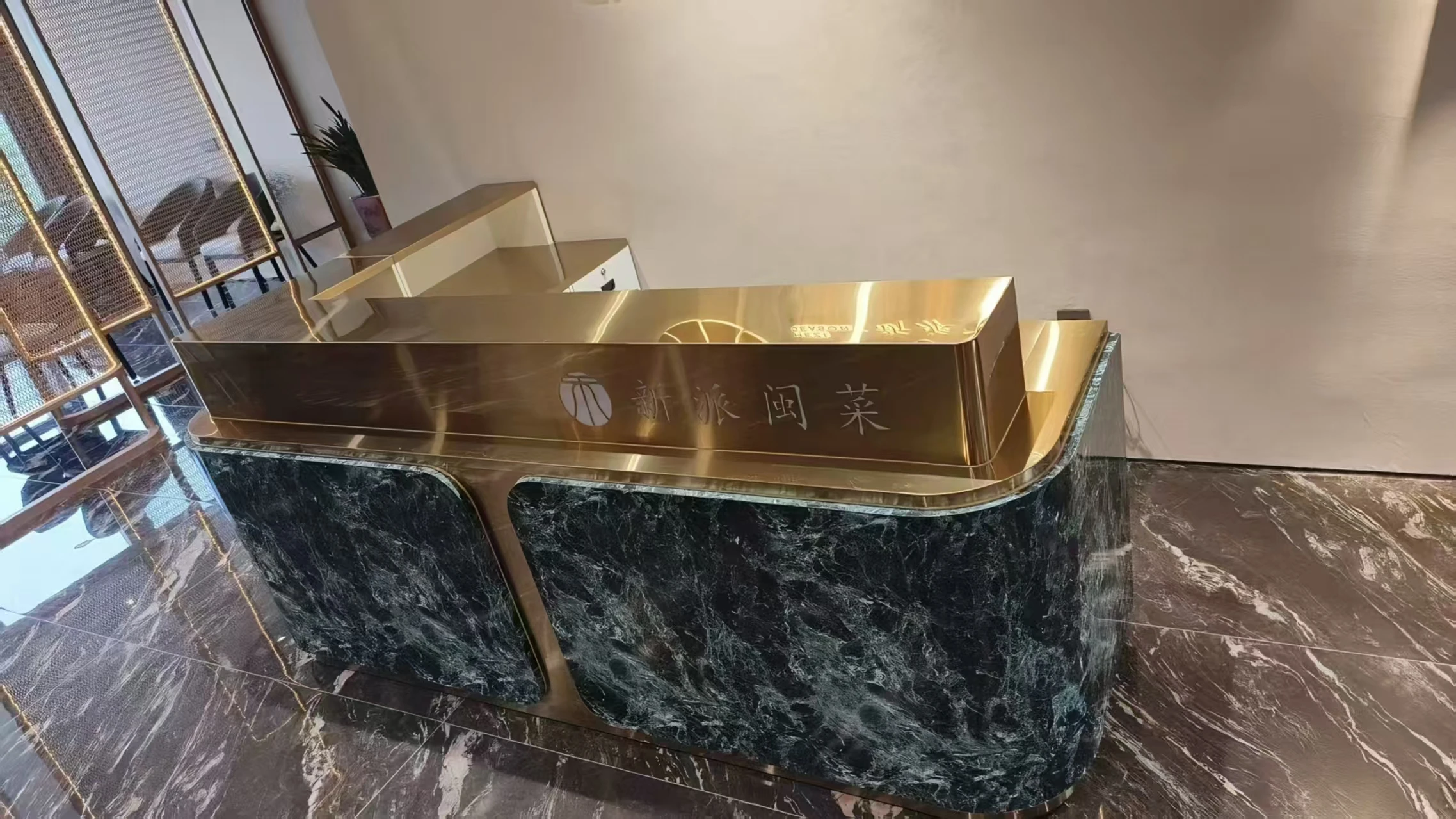

Marbling Front Counter Table for Hotel Lobby Beauty Salon Factory Supply Luxury Reception Desk