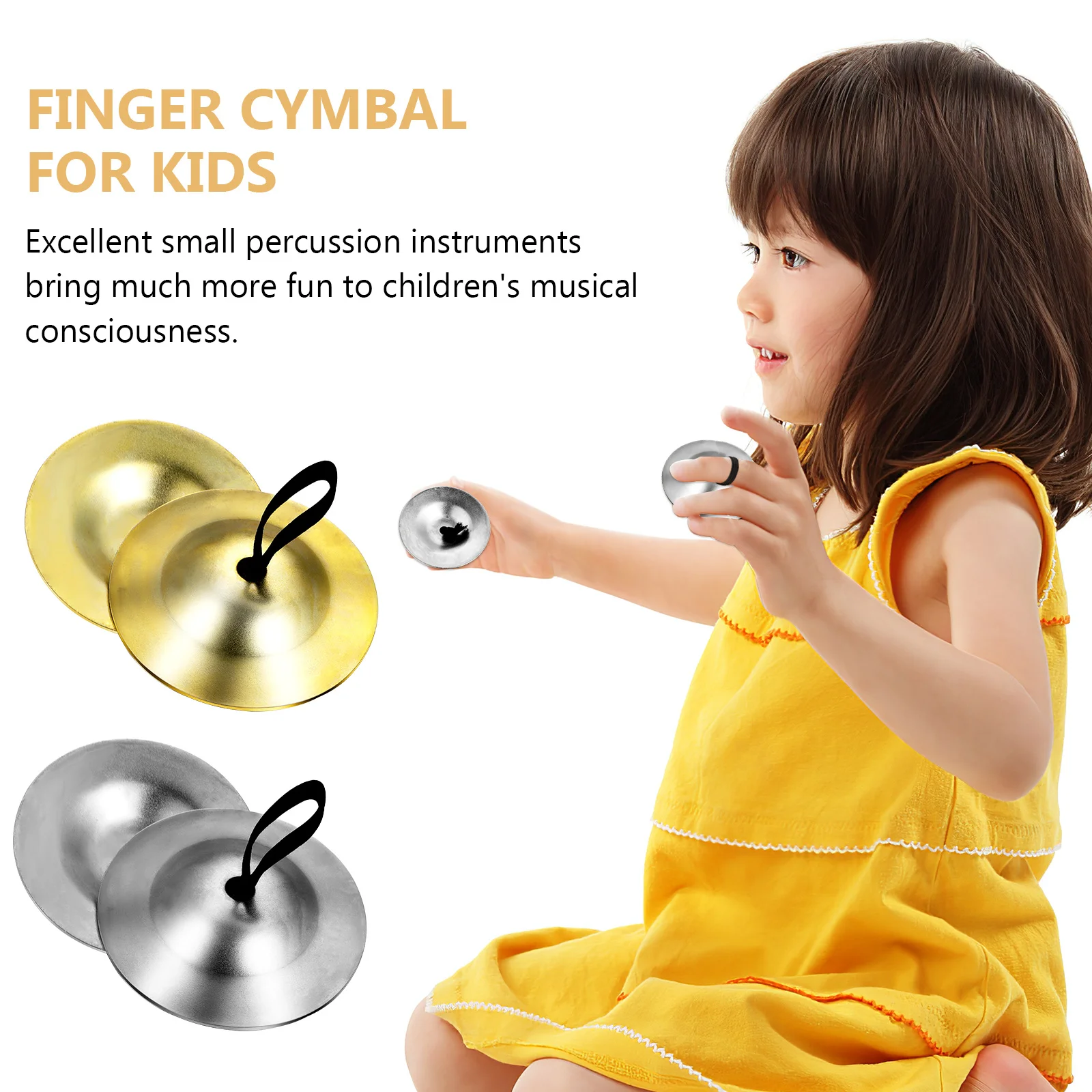 

2Pairs Musical Finger Cymbals Brass Percussion Instrument Lightweight Comfortable Strap for Dance Performance Portable