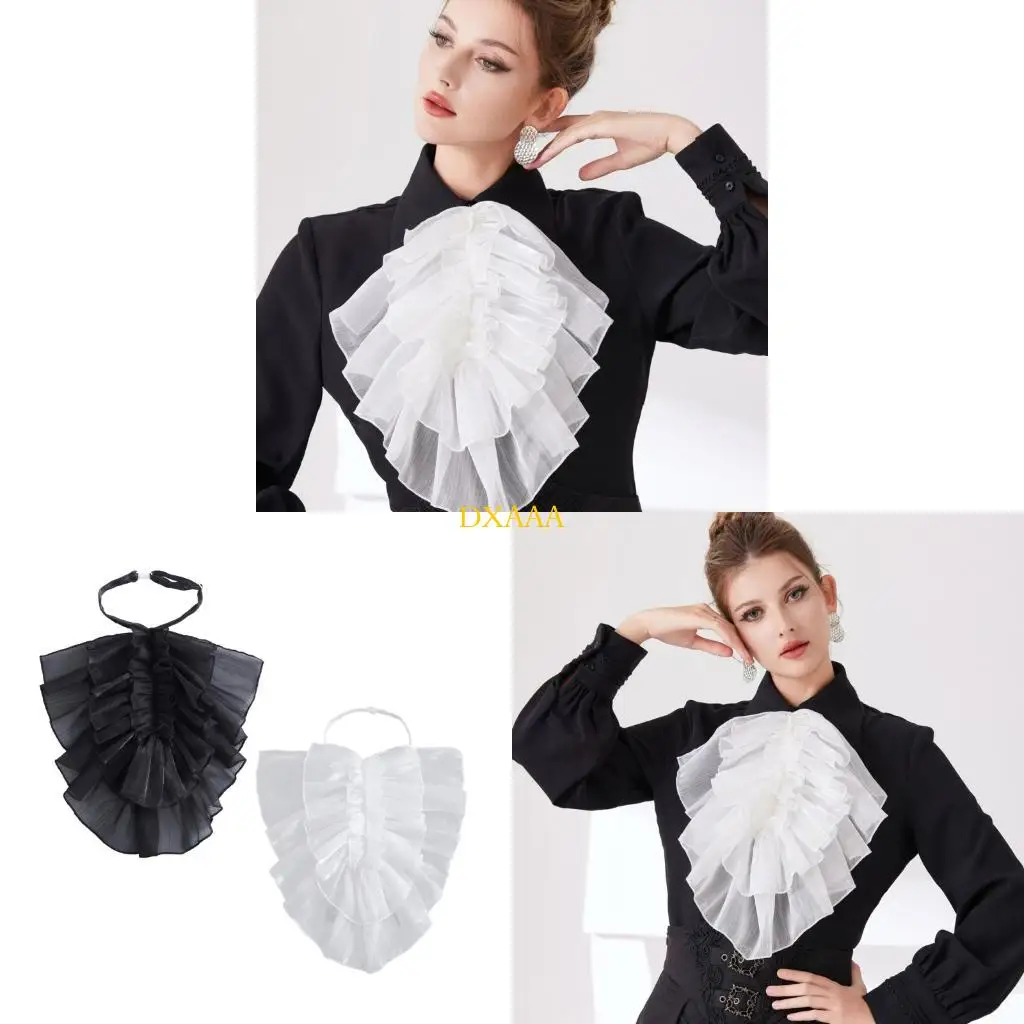 DXAA 2PCS Ruffle Drape Design Decorative Collar with Victorian Courtstyle for Evening Party and Event Gathering Costume Props