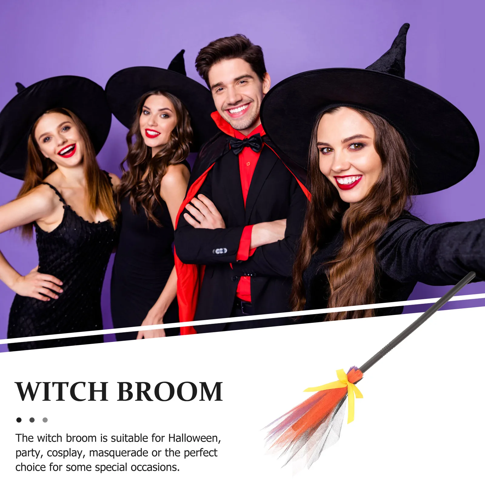 

Halloween Witch Broom Delicate Design Lightweight Portable Cosplay Prop Party Accessory for Children Witch Broom
