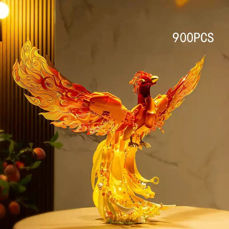 iDEA حيوانات الوحش الأسطوري زهرة النار فينيكس بنة التجمع نموذج لعبة الطوب مع مجموعة الضوء لهدايا الأطفال