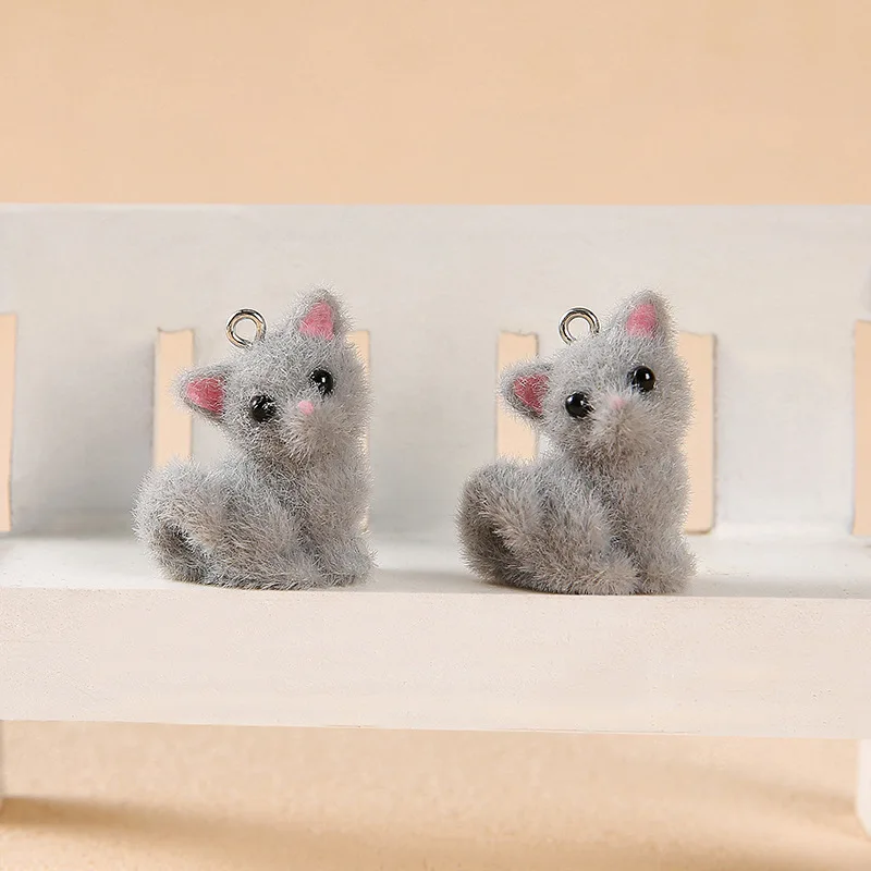 20Pcs 3D Flocking Resin Cute Fox Charms Mini Cartoon Plush Animal Fox Charms For Phone Keychain Earrings DIY Crafts Jewelry Make