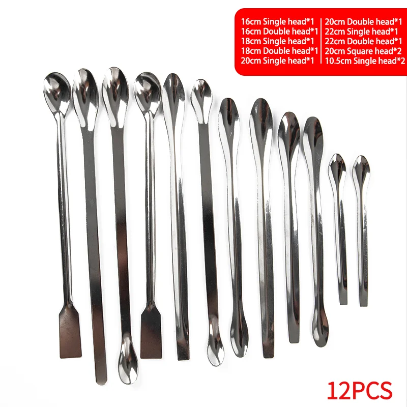 Hot sale 12PCS Stainless Steel Lab Spoon Spatula/Laboratory Sampling Spoon Mixing  Micro Spatula Scoop.