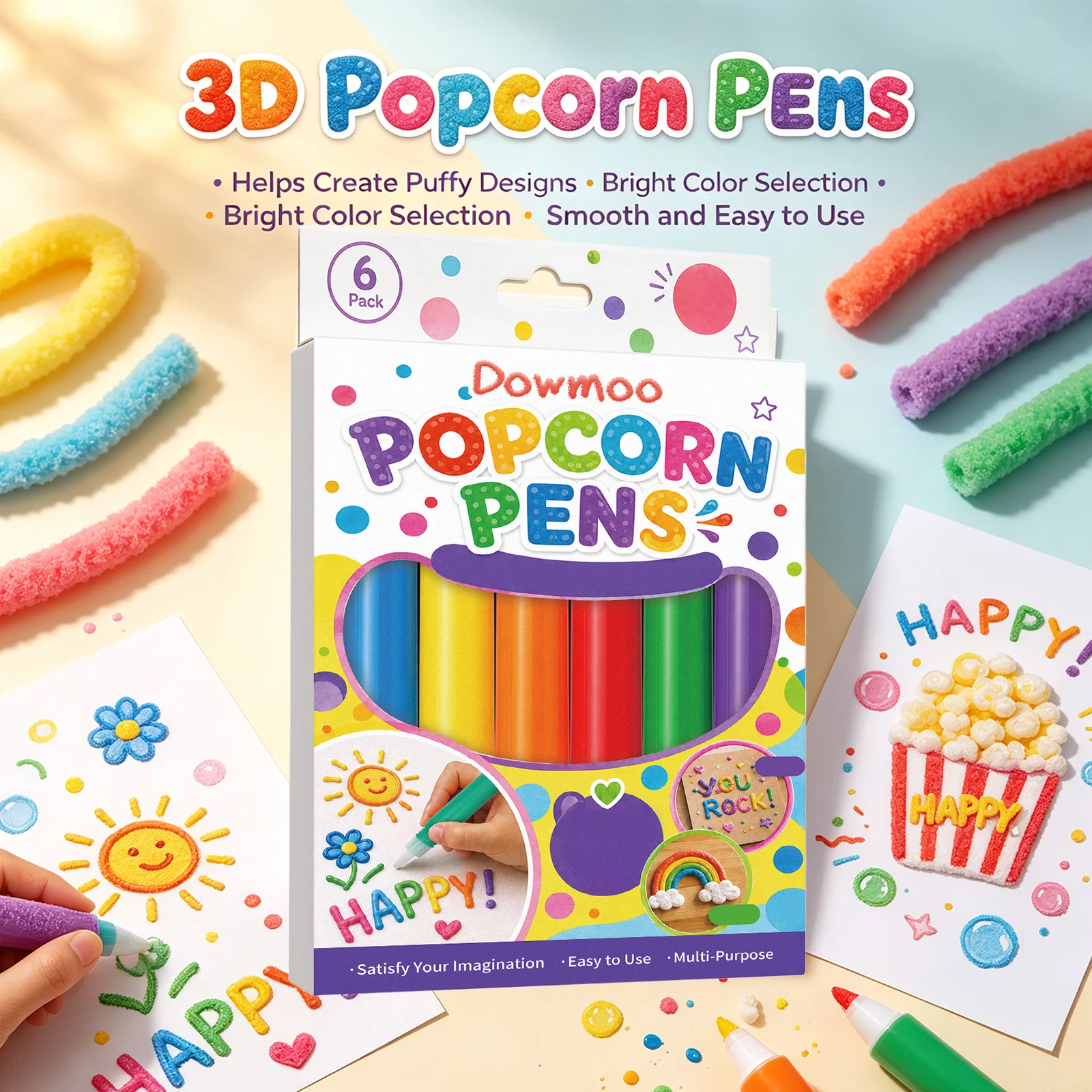 Popcorn Pens Multi‑surface DIY Art Craft Scrapbooking Card Decoration Children Art Gift 3D Heat‑activated Puffy Drawing Markers